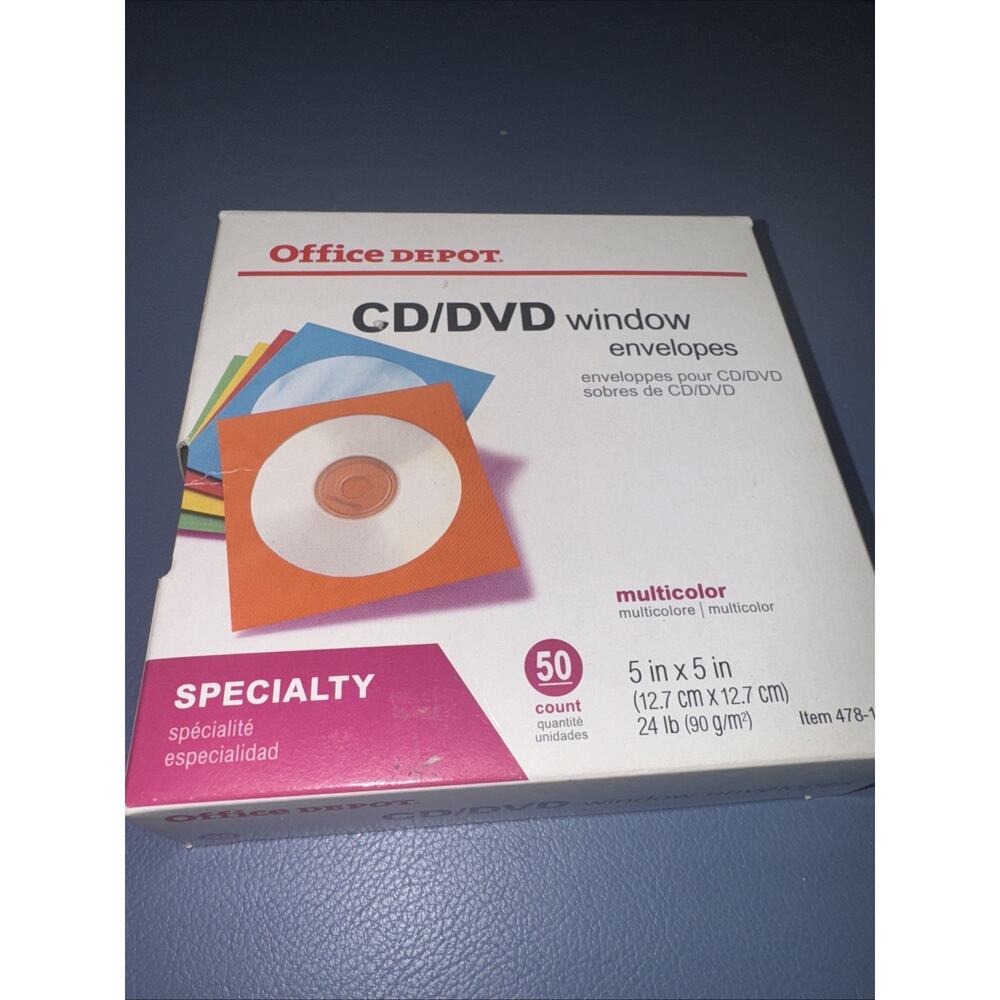50 Pack Office Depot Multi Color CD DVD Paper Sleeves Window Flap